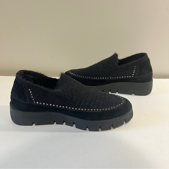 Bernie Mev Black Fuzzy Rhinestone Slip-On Loafer Shoes Womens 38 Chic Whimsigoth - Picture 4 of 7